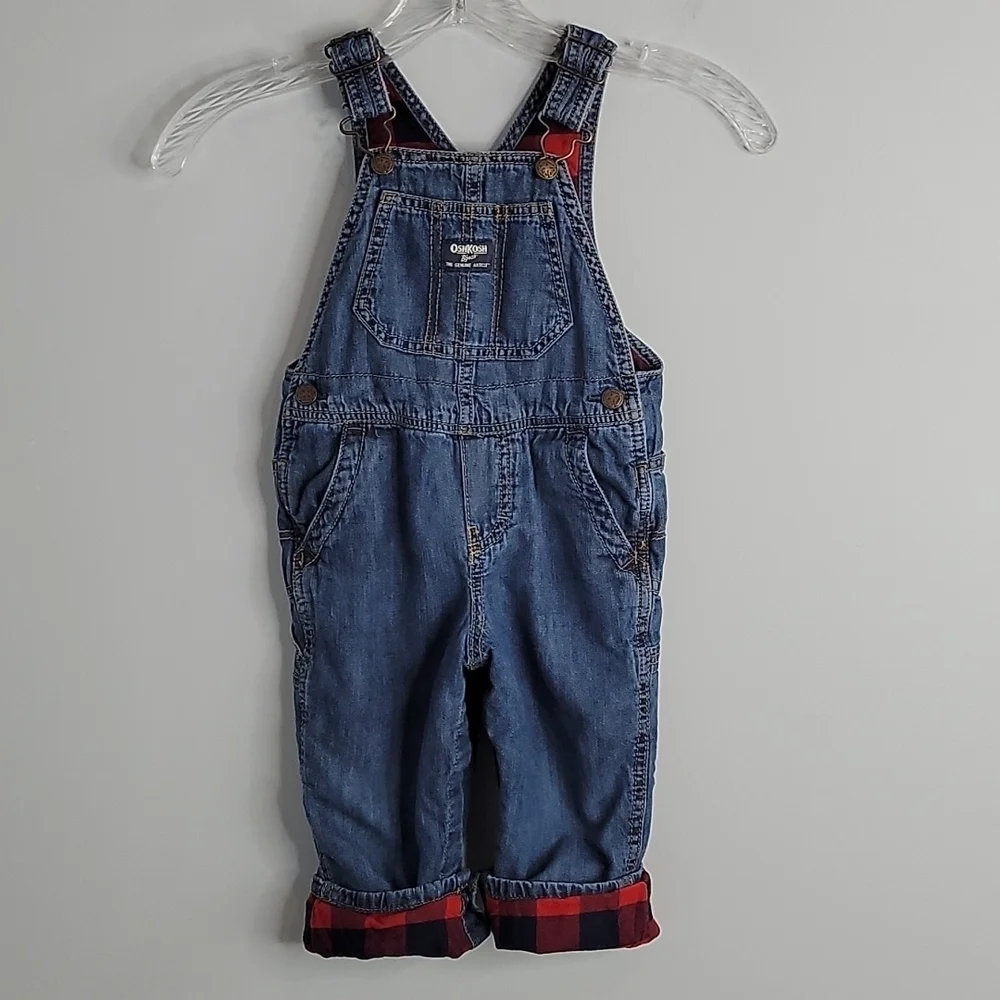 OSH KOSH B'GOSH 24 months denim overalls red plaid